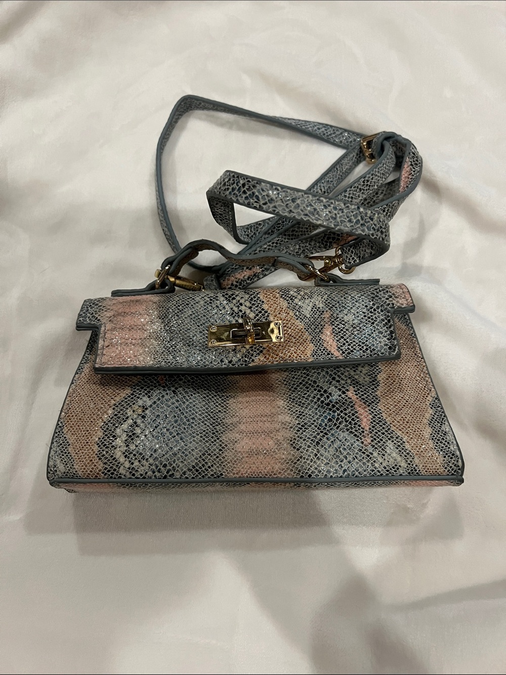 Urban Expressions Structured Snake-Print Crossbody Bag in Pink and Gray